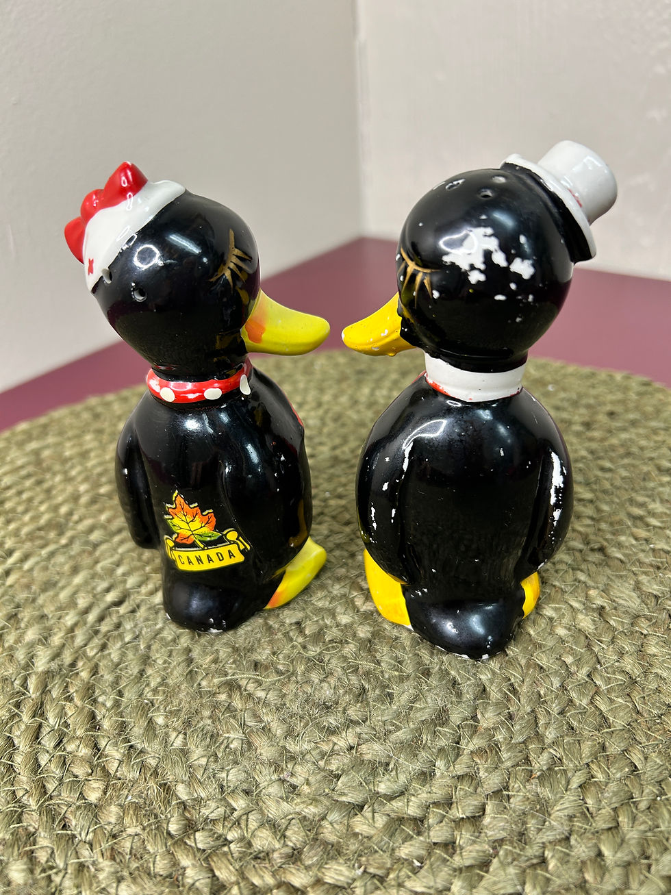 Thumbnail: Vintage Ceramic Penguin Male Female Black White Red Salt and Peppers Shakers 
