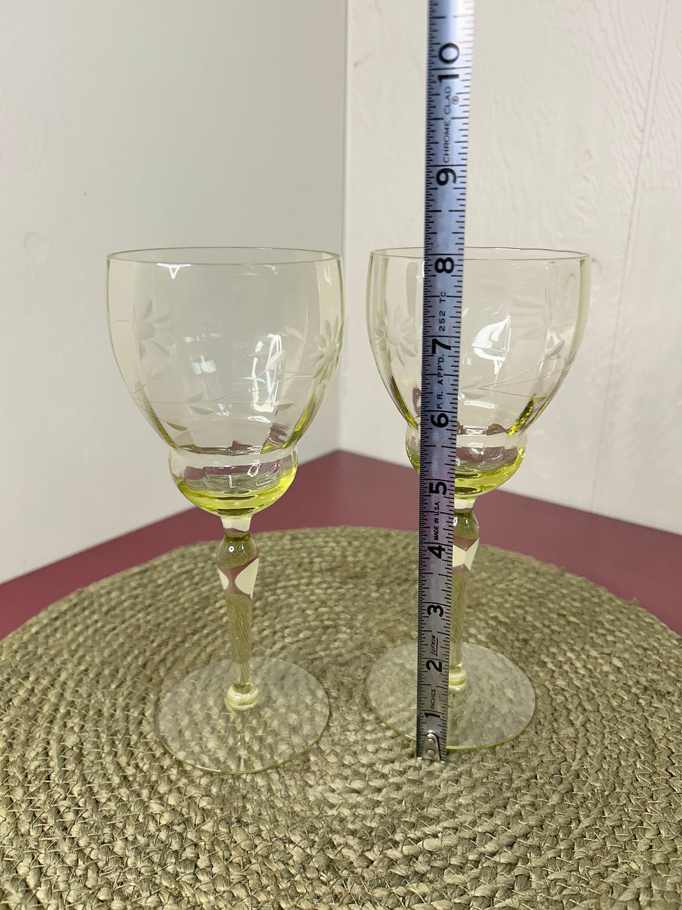 Thumbnail: Set of 2 Topaz Yellow Etched Glass Goblets with Vertical Ribs