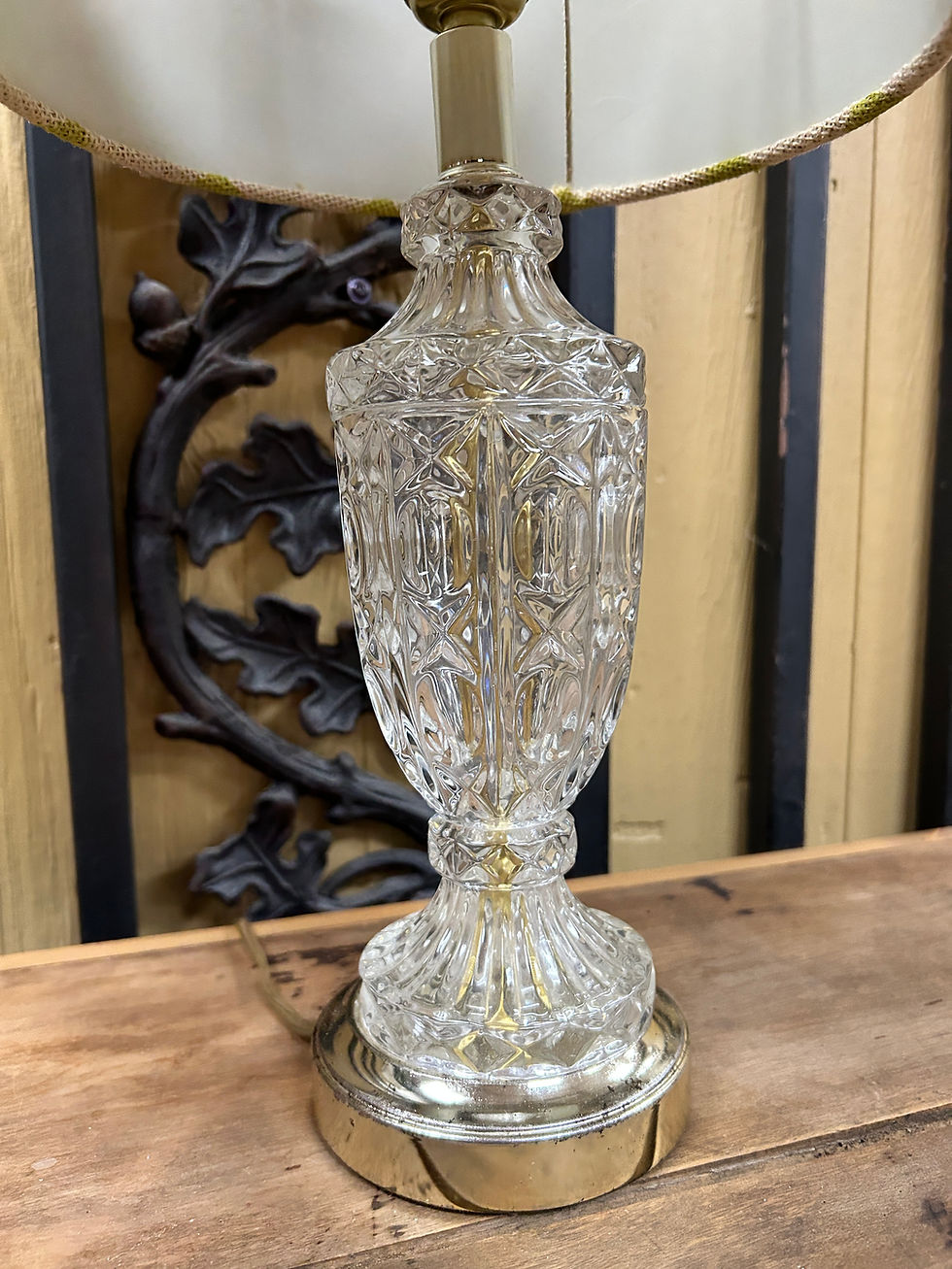 Thumbnail: Vintage Glass Lamp with Green Beige Chevron Shade