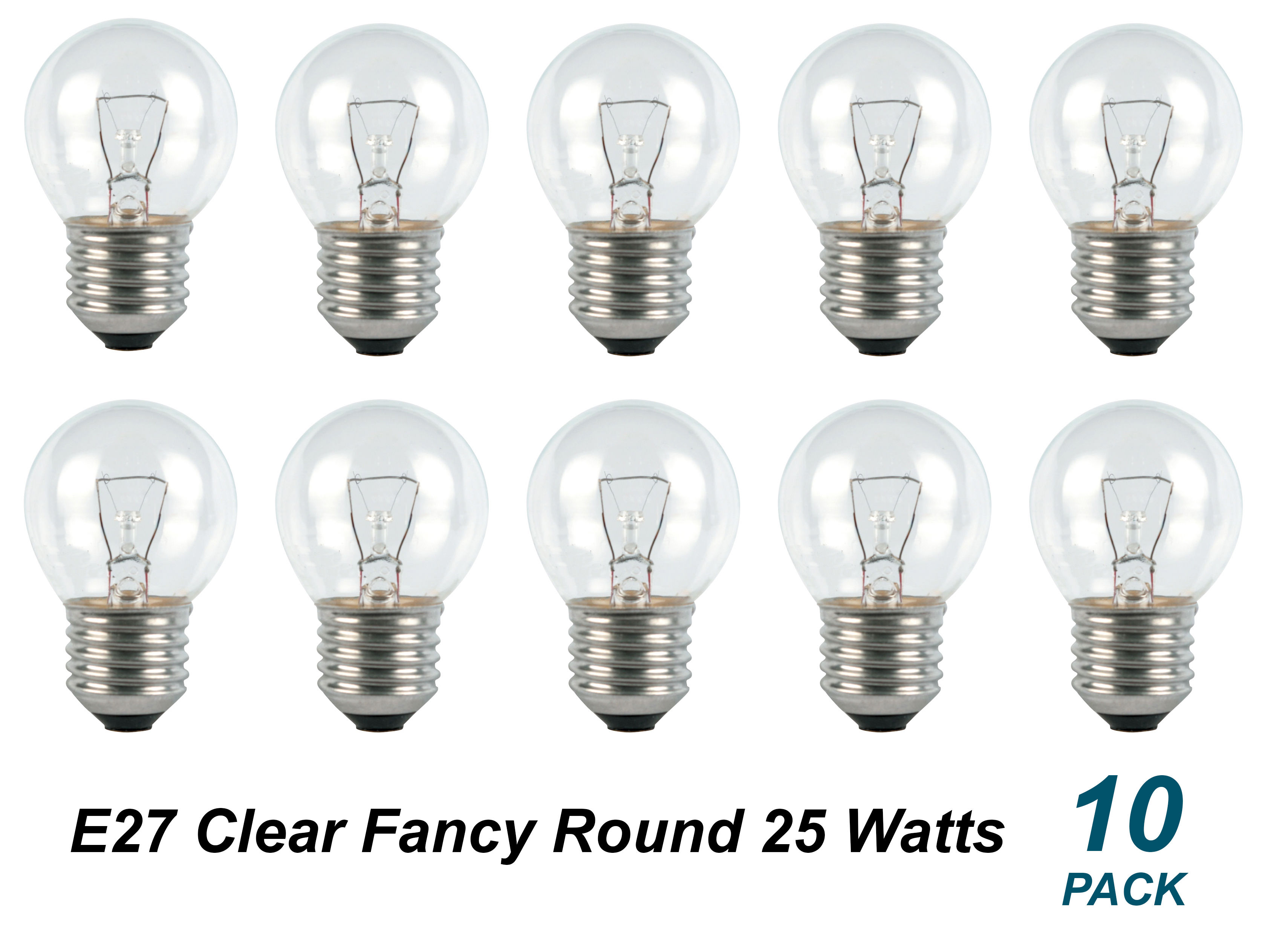 10 x 25W Clear Fancy Round Light Globes Bulbs Lamps E27 Screw ES Incandescent
