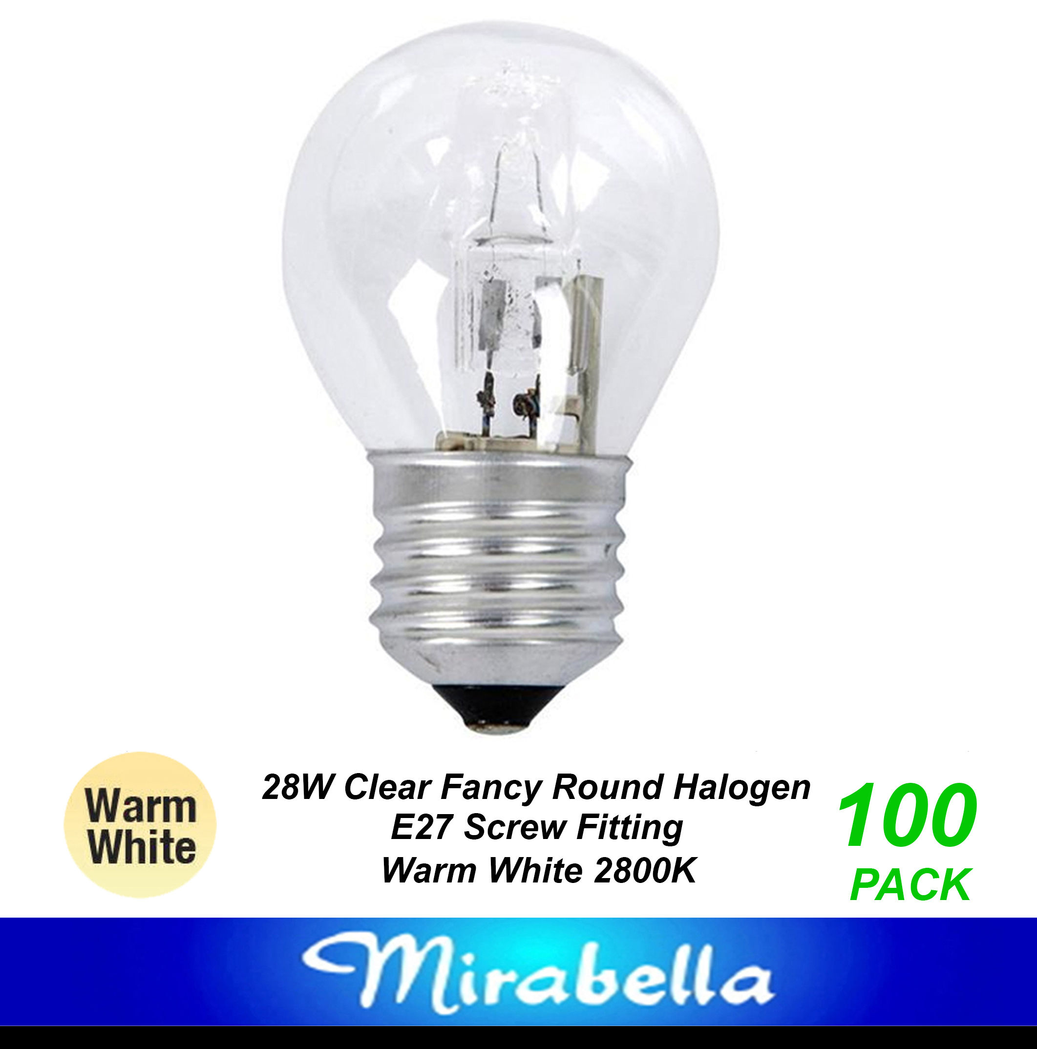 100 x 28W Clear Fancy Round Light Globes Bulbs Lamps Screw E27 Halogen