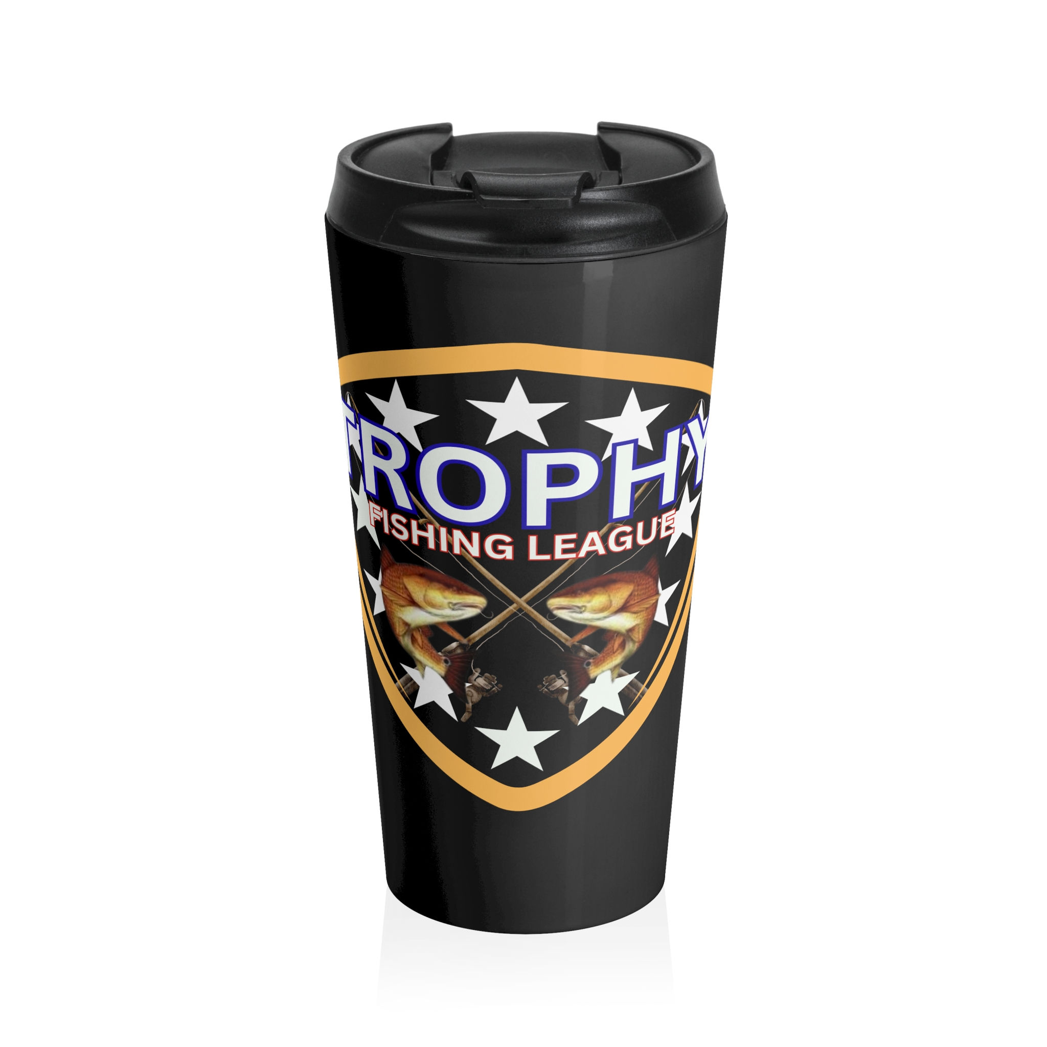 Trophy Fishing League Travel Mug, Waterproof Coffee Cup, Perfect Gift for Men