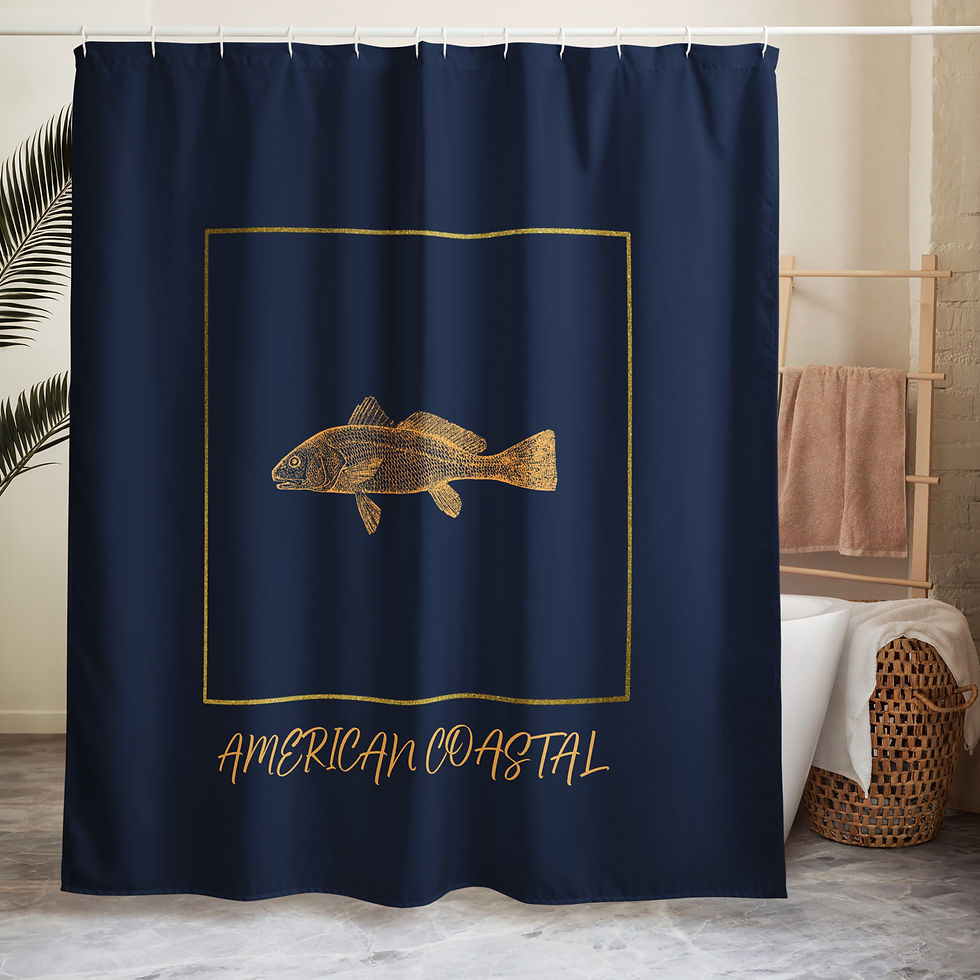 American Coastal Gold Redfish Shower Curtain Blue