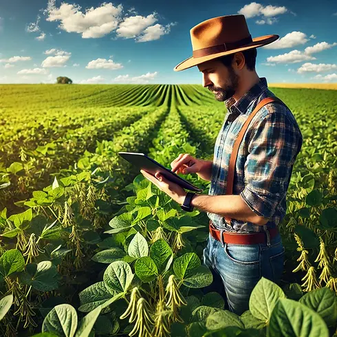 DALL·E 2024-12-26 11.53.54 - A highly realistic image of an agronomist in a soybean field 