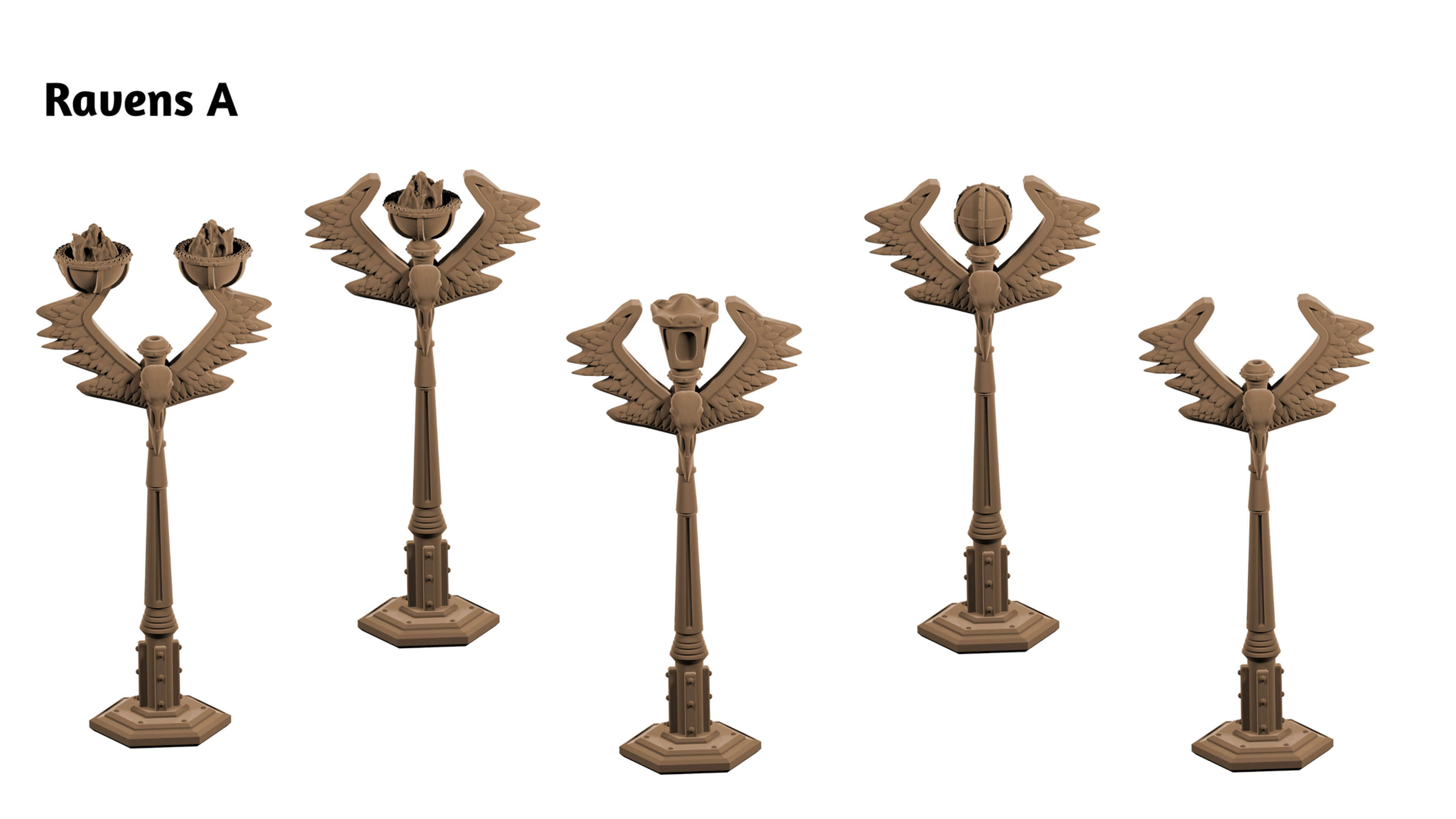 Three ornate brown jungle totems