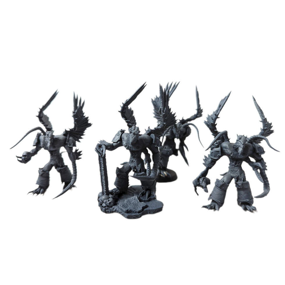 Thumbnail: Avian themed chaos spawn proxy miniatures from Mystic Pigeon Gaming