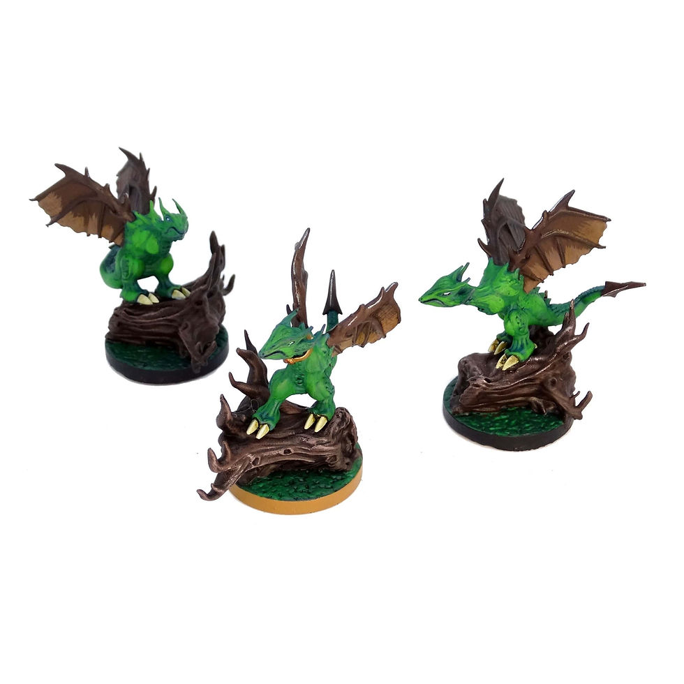 Thumbnail: Three green dragon tabletop miniatures