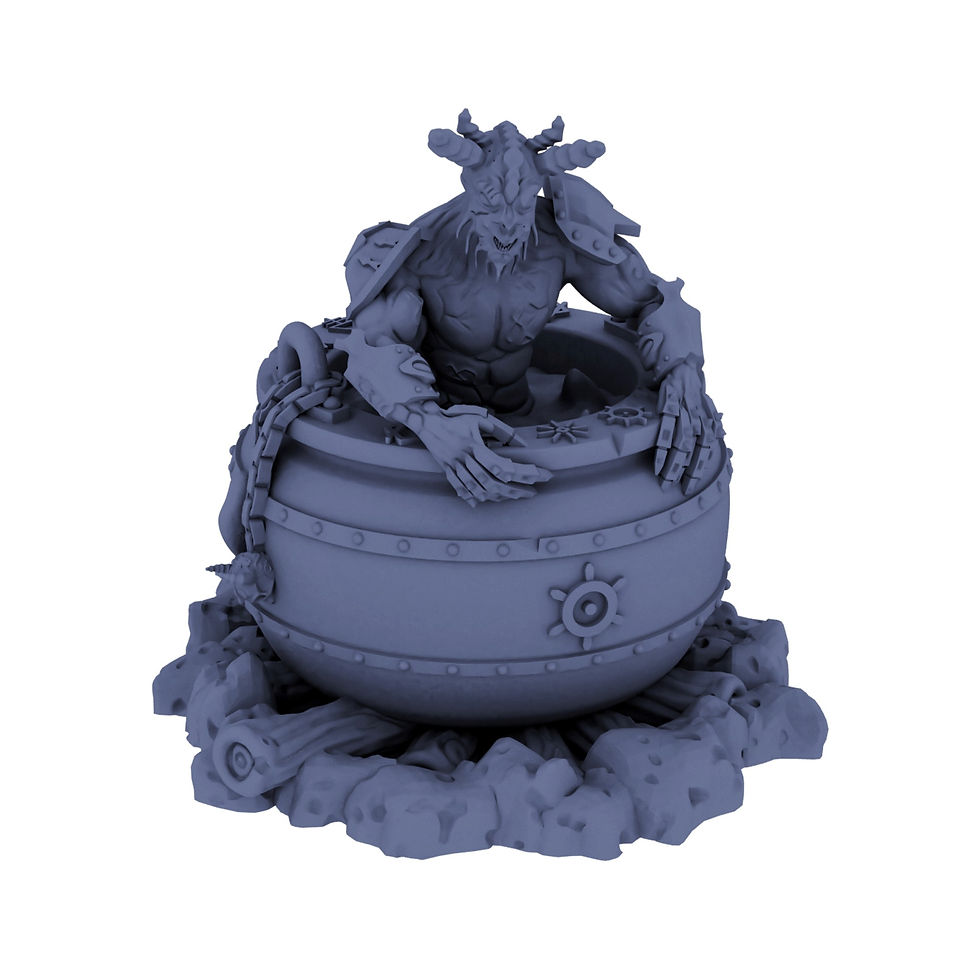 Thumbnail: Horned monster miniature emerging from a sci-fi cauldron