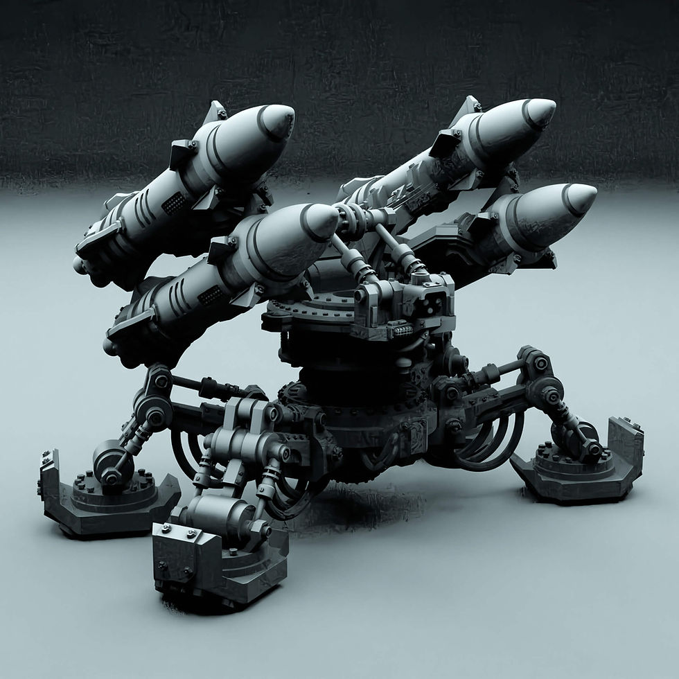 Thumbnail: Heavy anti-air and anti-infantry rocket launchers - a sci fi miniature from Mystic Pigeon Gaming (Compatible with Warhammer
