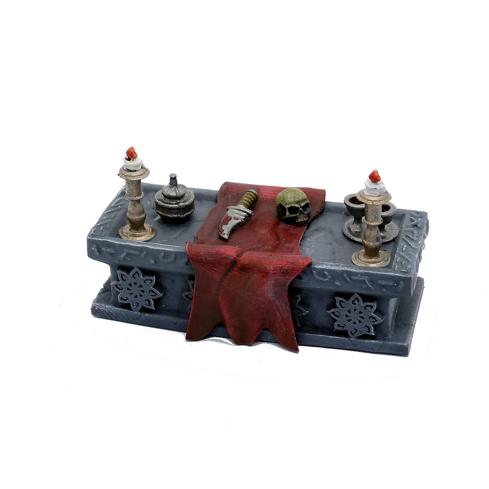 Thumbnail: Stone altar with lamps and offerings fantasy resin miniature.