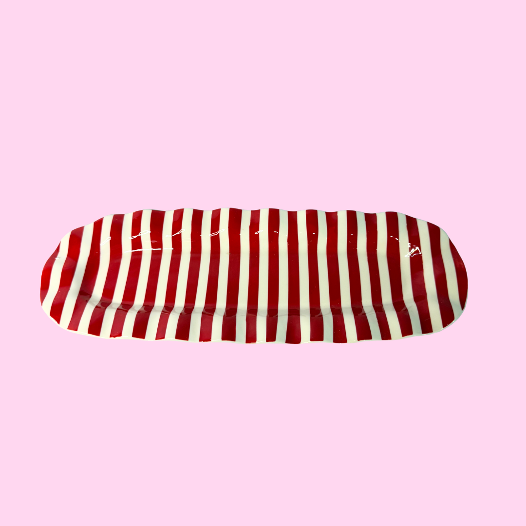 Red Stripe Ruffle Skinny Tray
