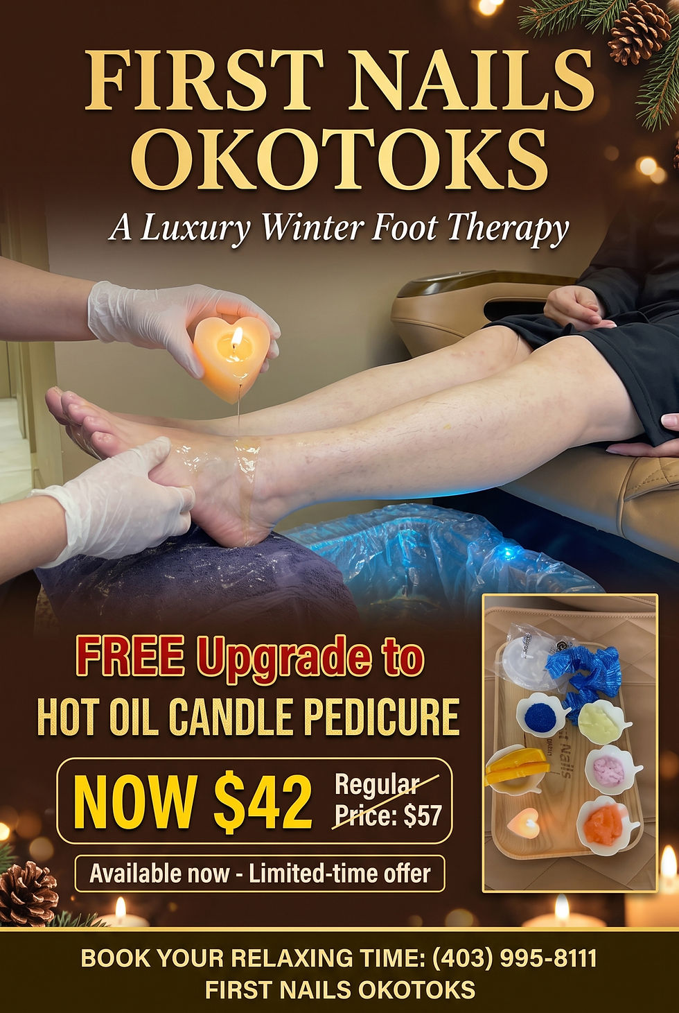 Luxury Hot Oil Candle Pedicure in Okotoks | First Nails