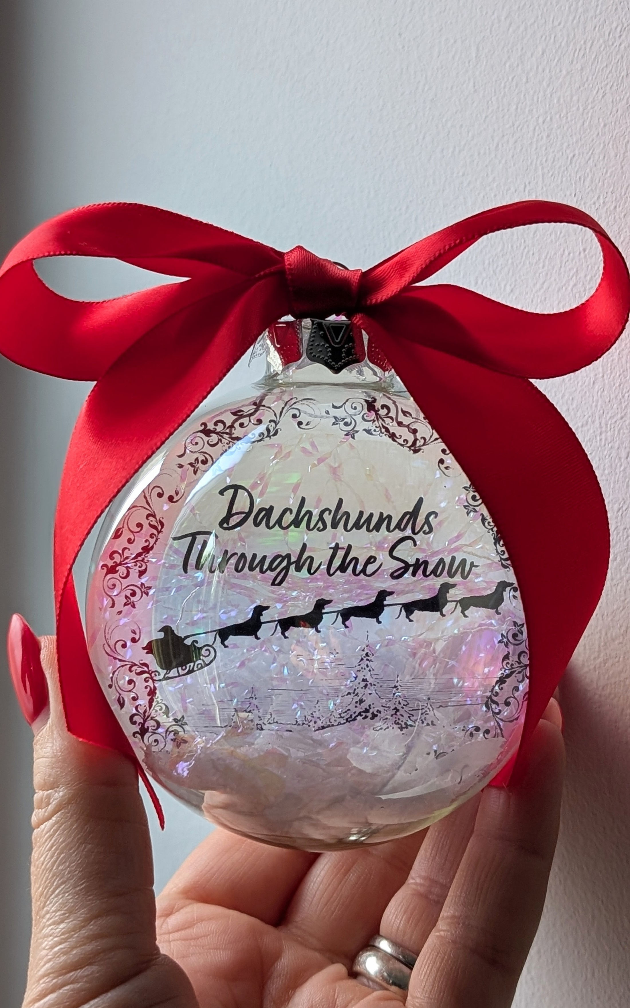 'Dachshunds Through the Snow' -  Handmade Glass Bauble