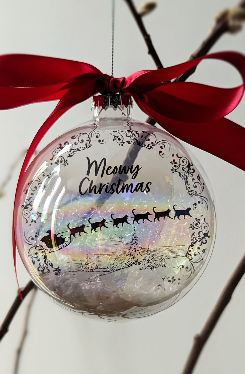 Thumbnail: 'Meowy Christmas' -  Handmade Glass Bauble