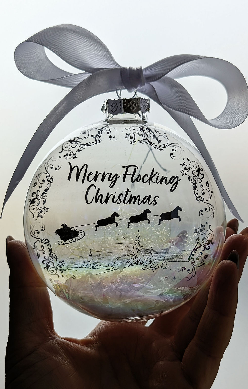 Thumbnail: 'Merry Flocking Christmas' -  Handmade Glass Bauble