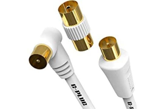 G-PLUG 2m Long TV Aerial Cable Right Angle with Plug Adapter