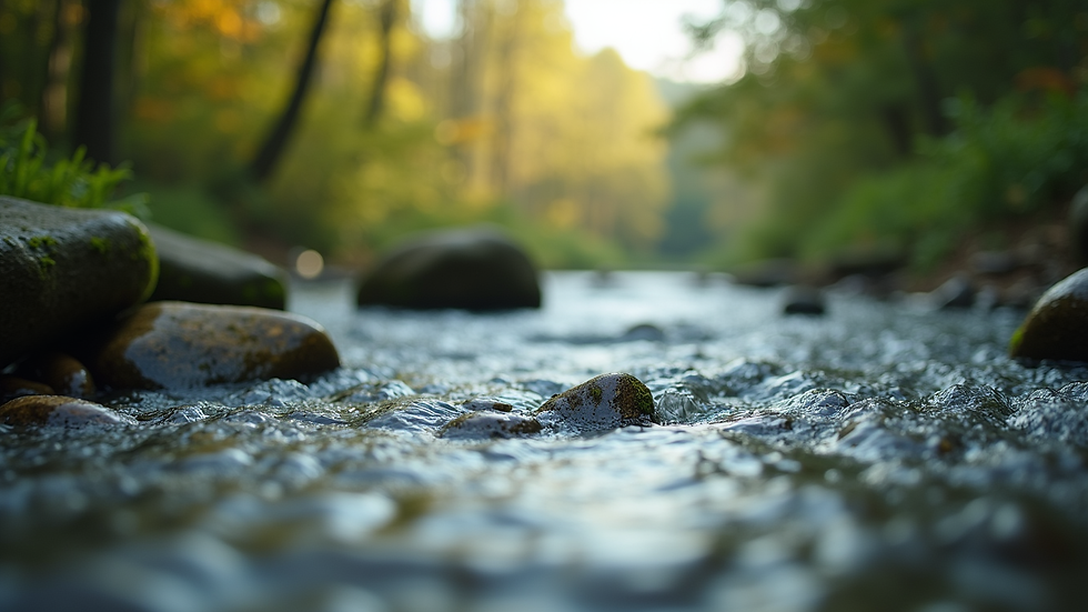 Close-up view of a serene nature scene with a flowing river