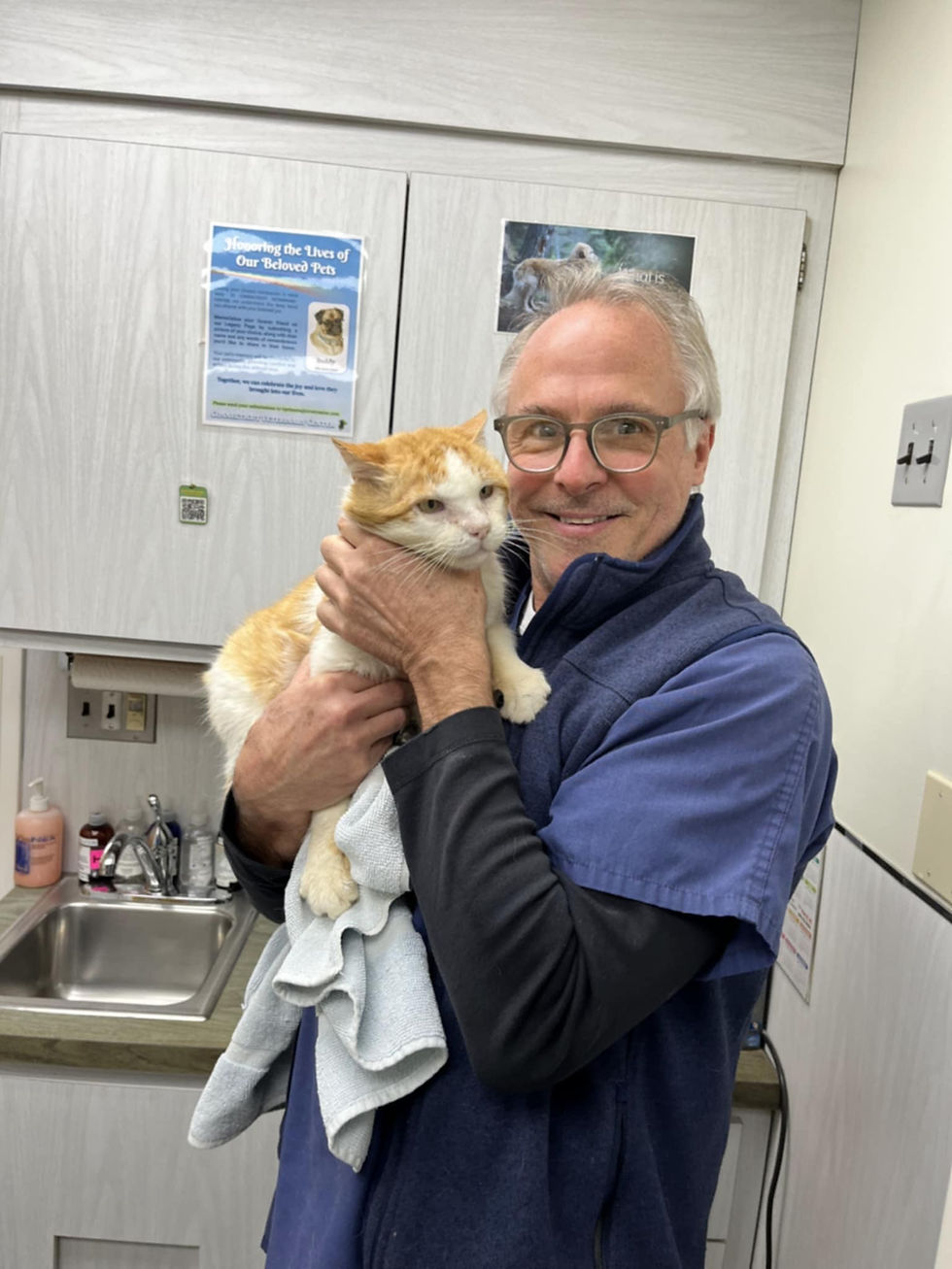 Wally at his re-check with Dr. Fedorich, who was very happy with his slow but steady progress!