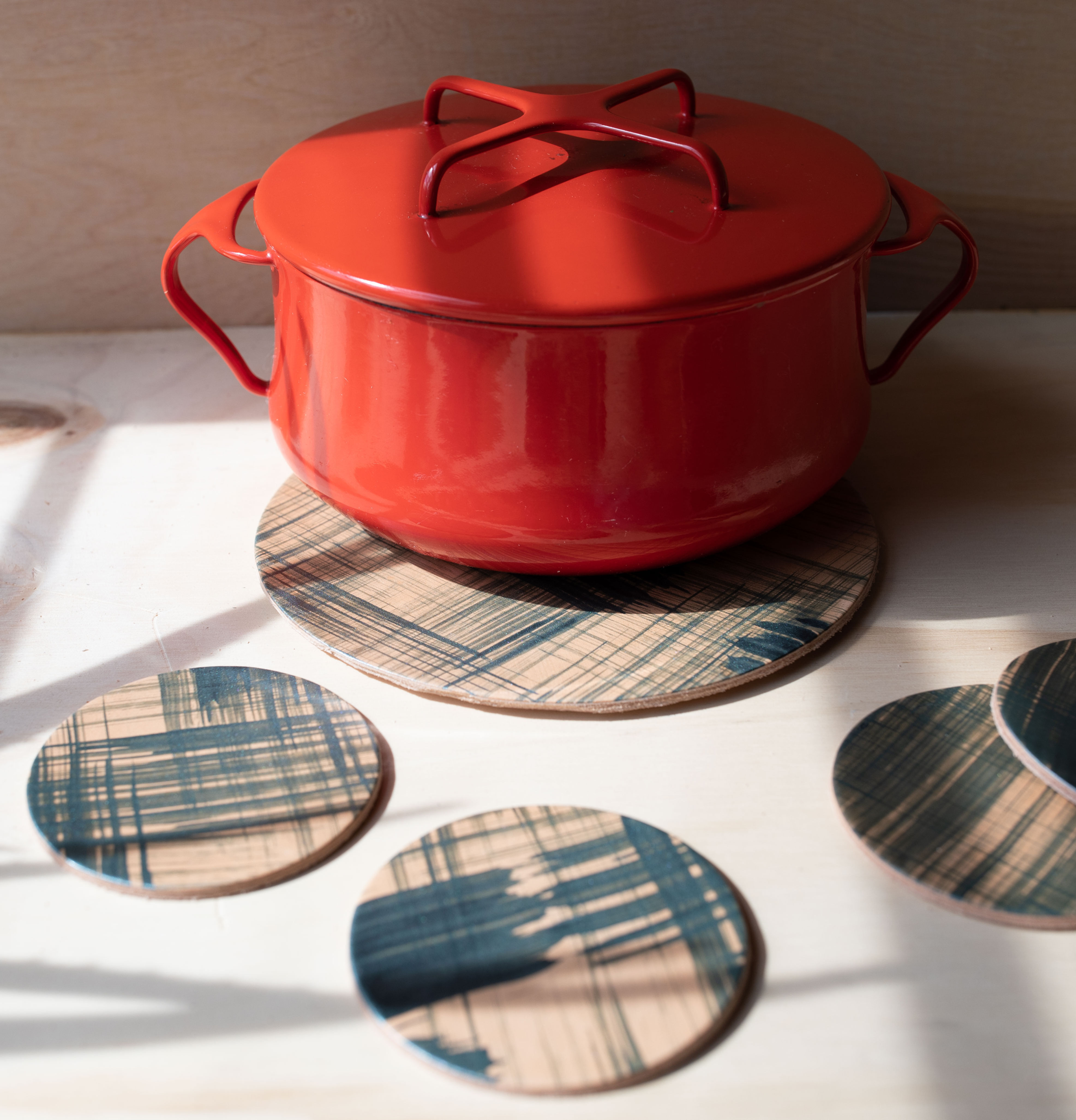 Linen Leather Coasters + Trivet Set