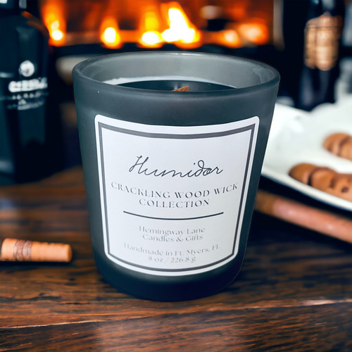 Humidor 8 oz Candle Crackling Wood Wick Hemingway Lane
