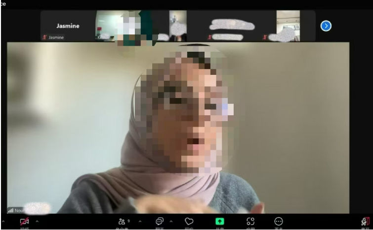 Video consultation between a U.S. oncologist and an international patient (faces blurred for privacy, names replaced with pseudonyms.
