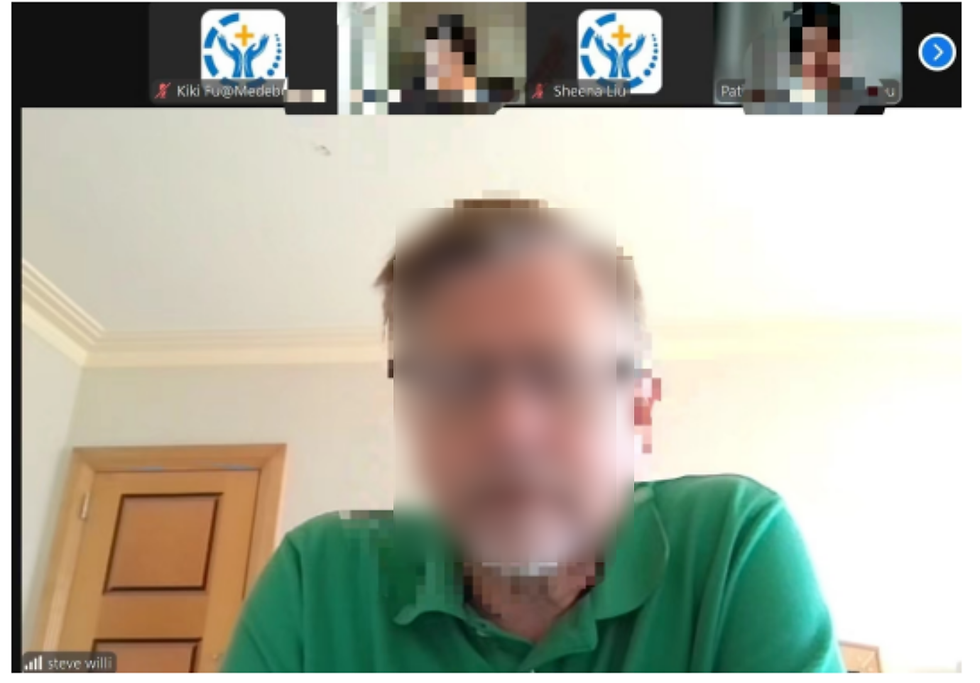 U.S.-based psychiatrist conducts virtual mental health session with international patient via Medebound HEALTH. Image anonymized