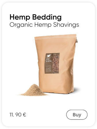 A paper bag of Run-Chicken hemp bedding made out of organic hemp shavings, priced at 11.90 EUR