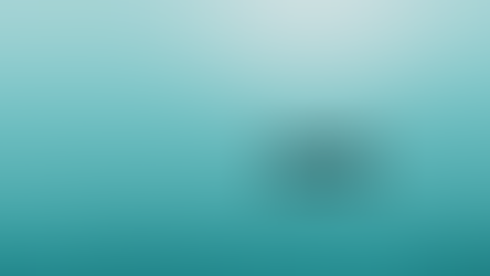 Wide image of two people fishing in a small boat on a vast, still body of teal water.