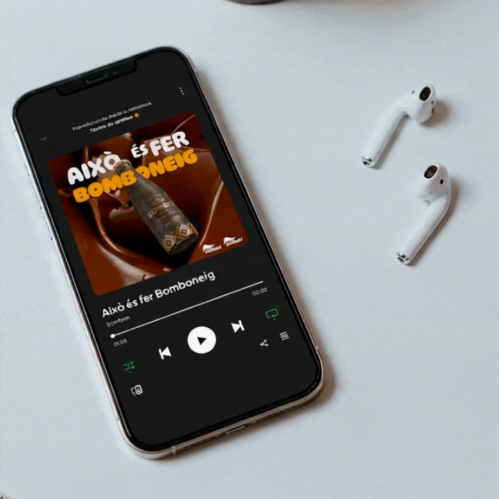 Móvil con anuncio de Bombon "Això és fer bomboneig" en Spotify