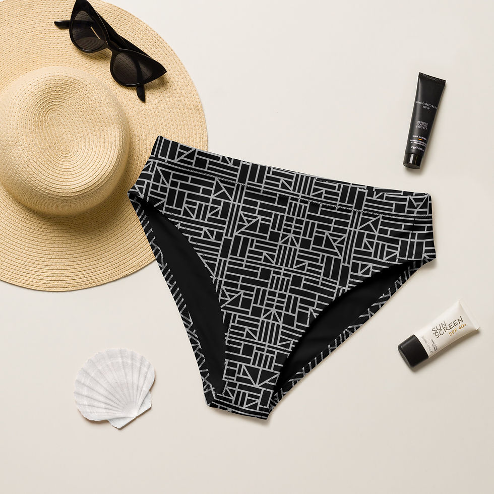 Rulerless Gray on Black Recycled High Waisted Bikini Bottom