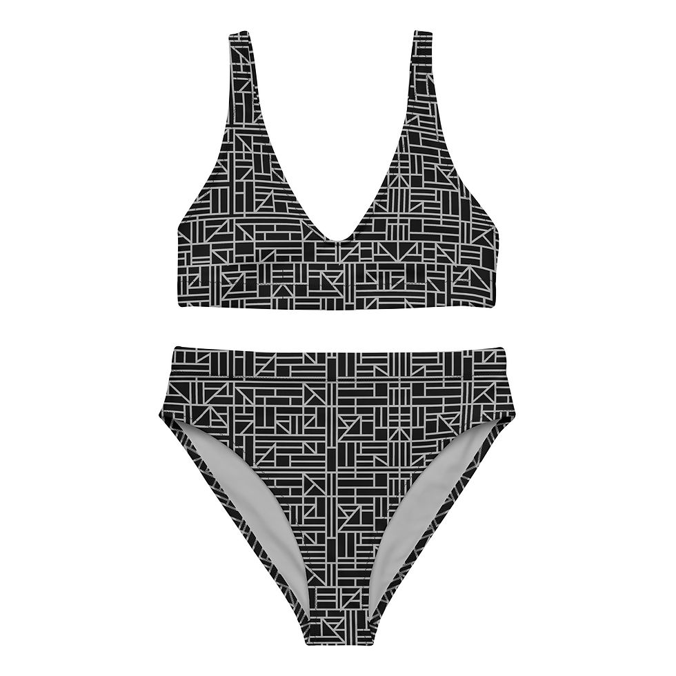 Rulerless Gray on Black Recycled high-waisted bikini