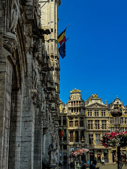 Sunlit historic buildings in Belgium