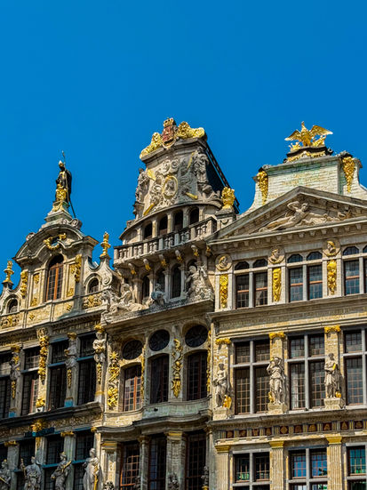 Gold ornamentation on historic guild buildings in Brussels