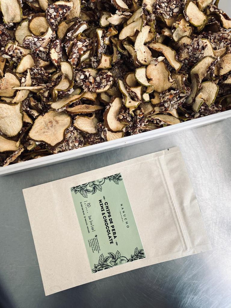 Chips de pera, kiwi y chocolate