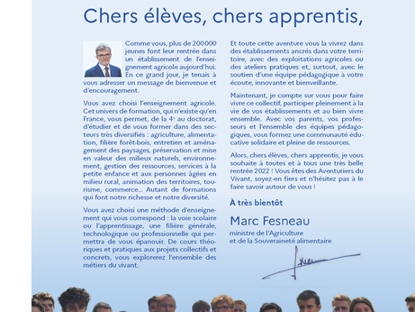 Message de rentrée du Ministre aux élèves et apprentis