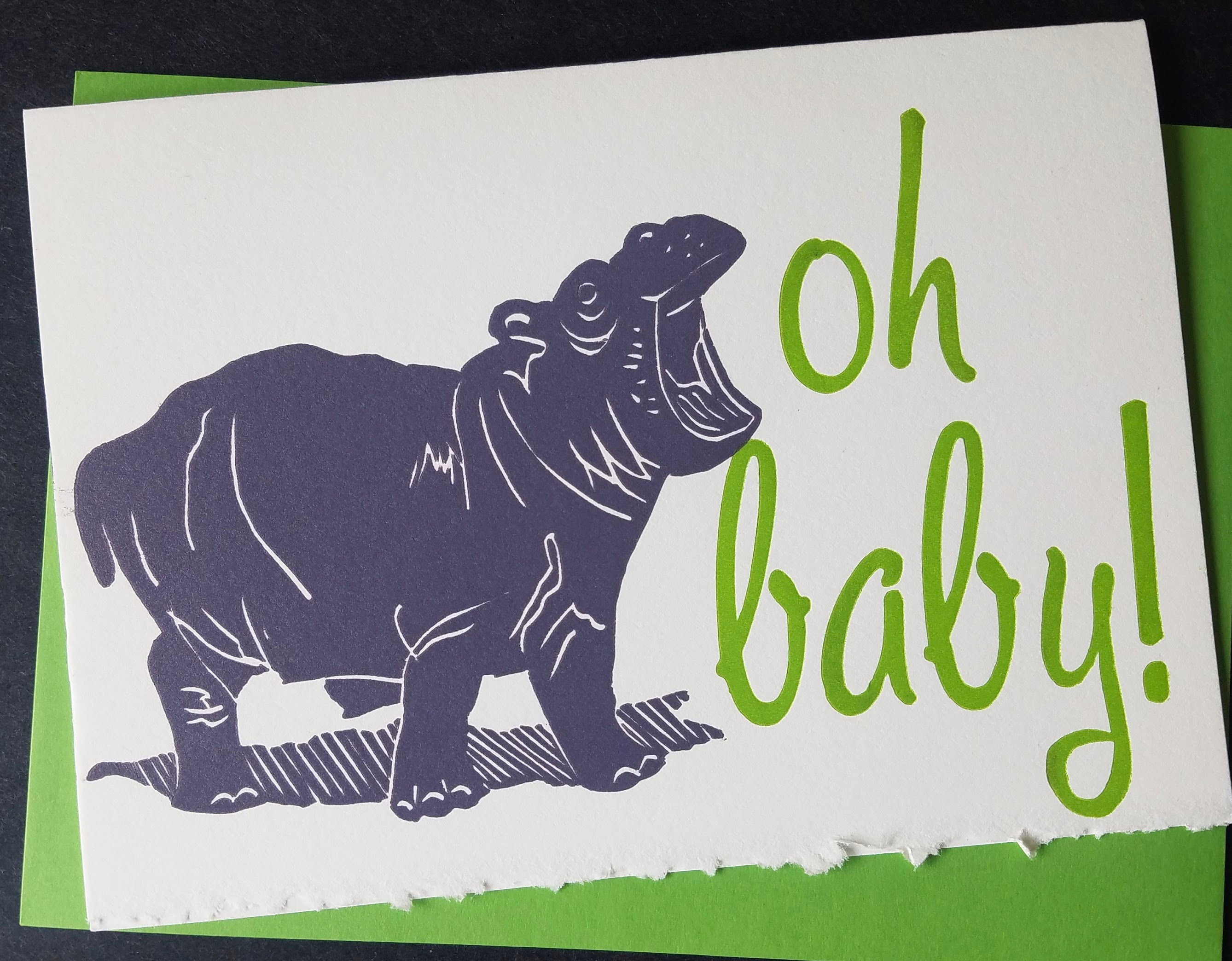 Oh Baby Hippo Letterpress Card
