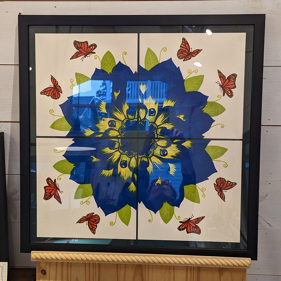 Thumbnail: Blue Dahlia and Butterflies Letterpress Art Broadside