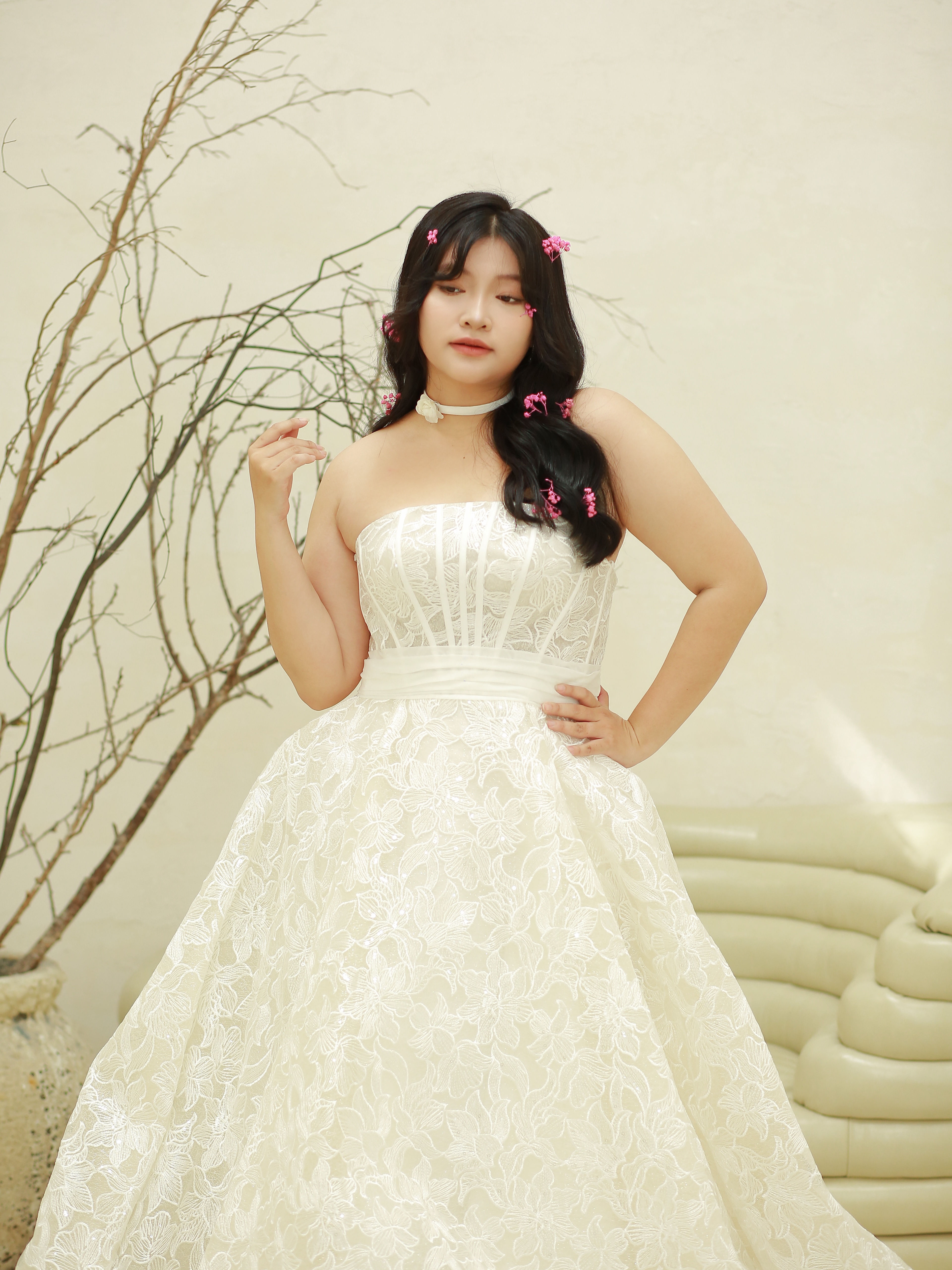 Sarai – Strapless Nude Lace Ballgown with Structured Bodice