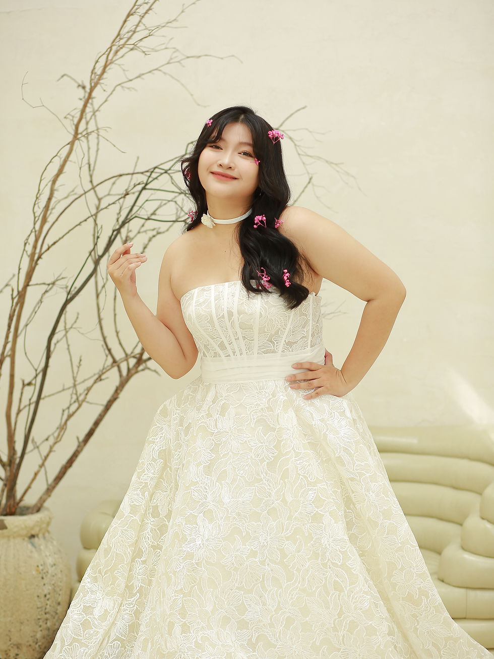 Thumbnail: Sarai – Strapless Nude Lace Ballgown with Structured Bodice