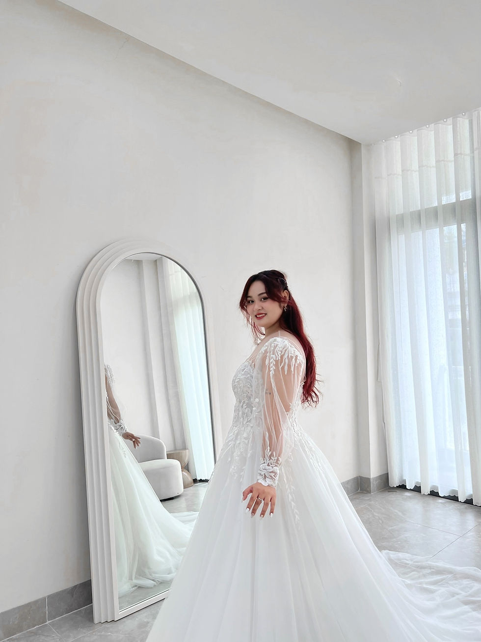 Thumbnail: Jezlyn Long Sleeves 3D Pop Up Lace Top Mesh Skirt Aline
