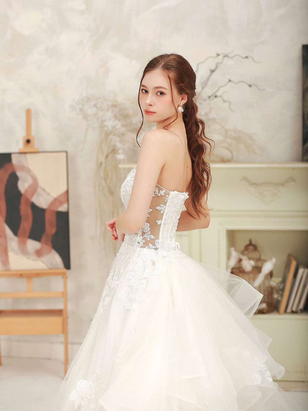 Thumbnail: Anisphia - V cut See-through Waist Lace Shimmer Aline
