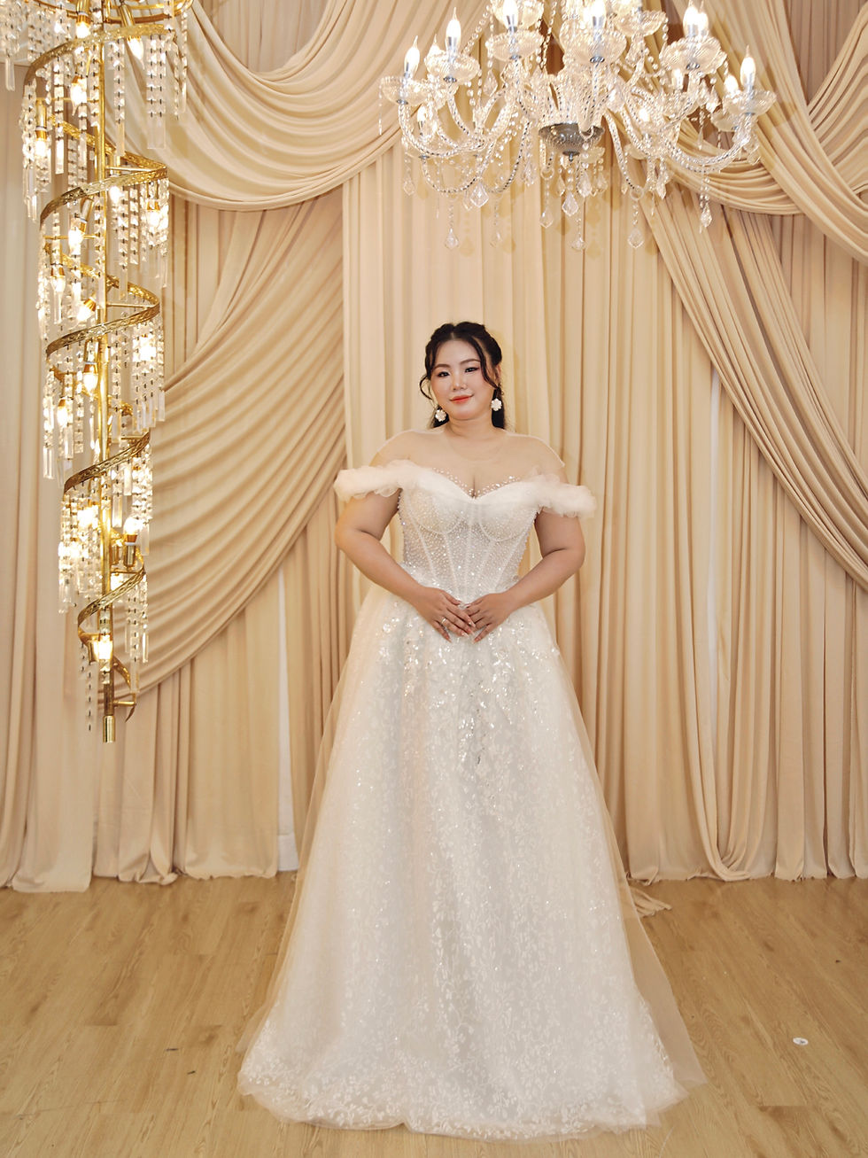 Thumbnail: Ermiana – Mesh Off-Shoulder Visible Corset Printed Lace Skirt A-line