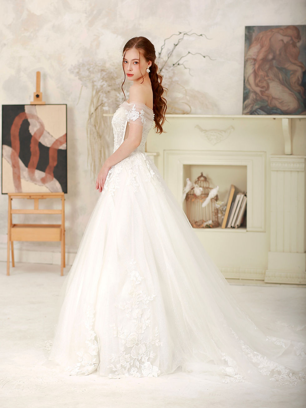 Thumbnail: Wendelin - See-through Empire Waist Lace Shimmer Aline