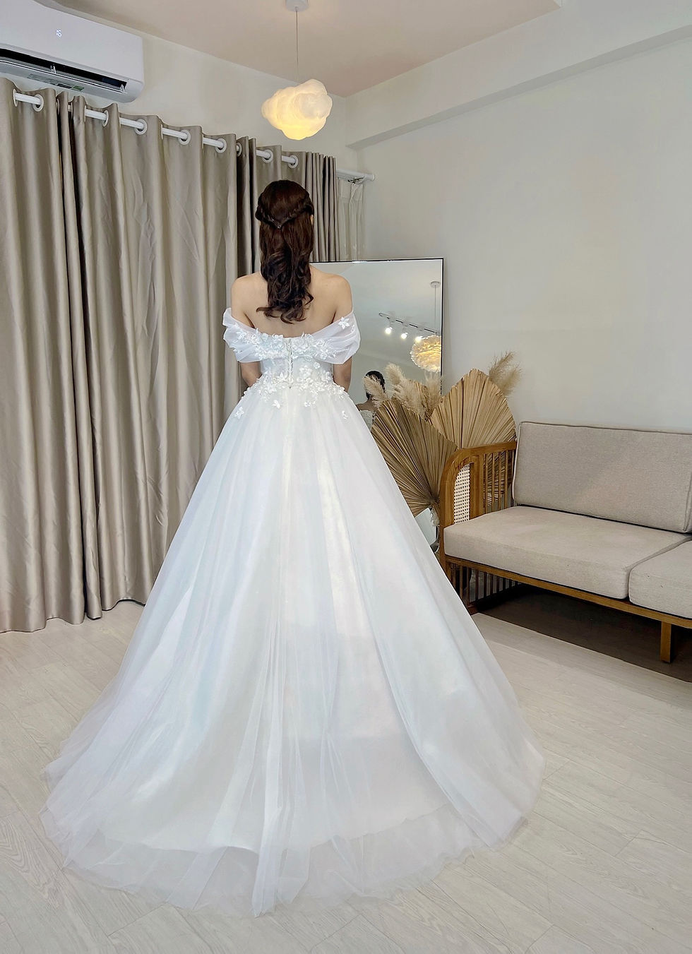 Thumbnail: Miren deep V Cut Floral Offshoulder Tulle Skirt Aline