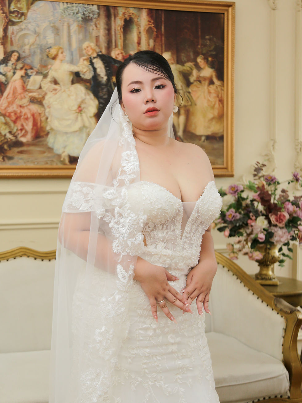 Thumbnail: Princella - Deep V nude mesh lacey Mermaid
