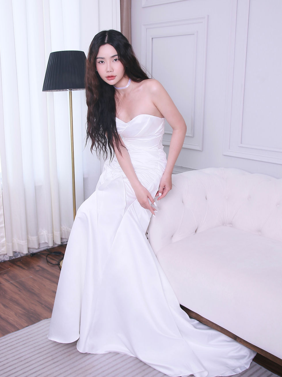 Thumbnail: Jenna Full Ruched Details Satin Minimal Mermaid