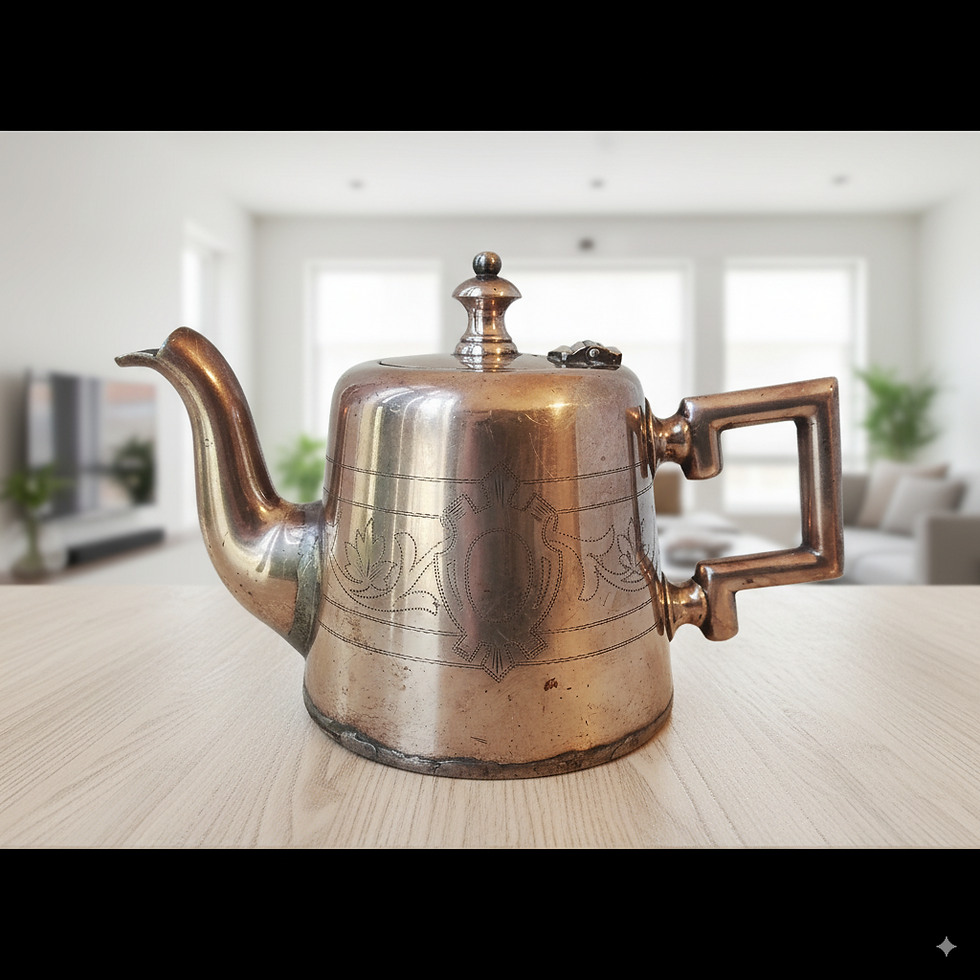 Thumbnail: Alte Jugendstil Teekanne aus Alpacca-Silber von Berndorf mit floraler Gravur