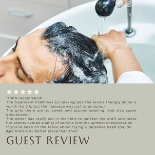 Person getting hair washed at Japanese head spa with guest review