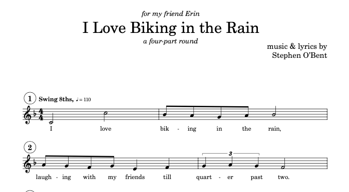 "I Love Biking in the Rain" (4-part round)