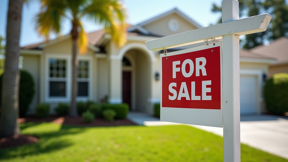 Close-up view of a "For Sale" sign in front of a Florida home